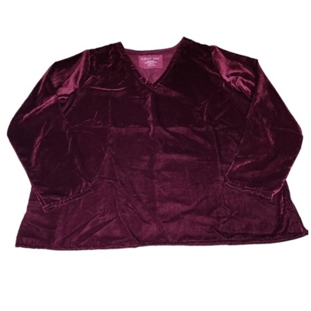 Karyn Seo Velvet V-Neck Tunic Women Long Sleeve Relaxed Burgundy Medium - Picture 5 of 9